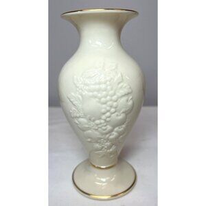 Lenox Fruits Of Life Vase Ivory Gold Trim Porcelain 7.5" Made In USA